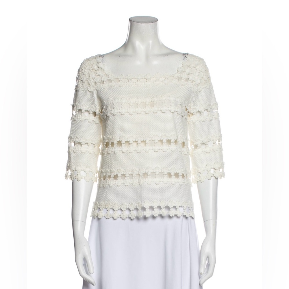 Oscar de la Renta ecru Lace & Embroidered top blouse size 2